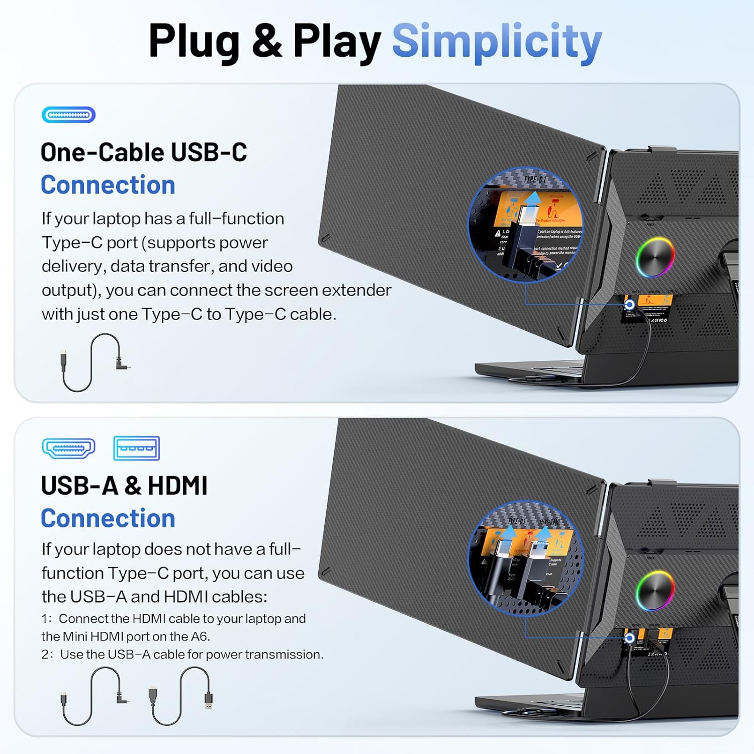 Detalle de Anyking 14” FHD Laptop Screen Extender: Portable Dual Monitor for 13–17.3” Laptops