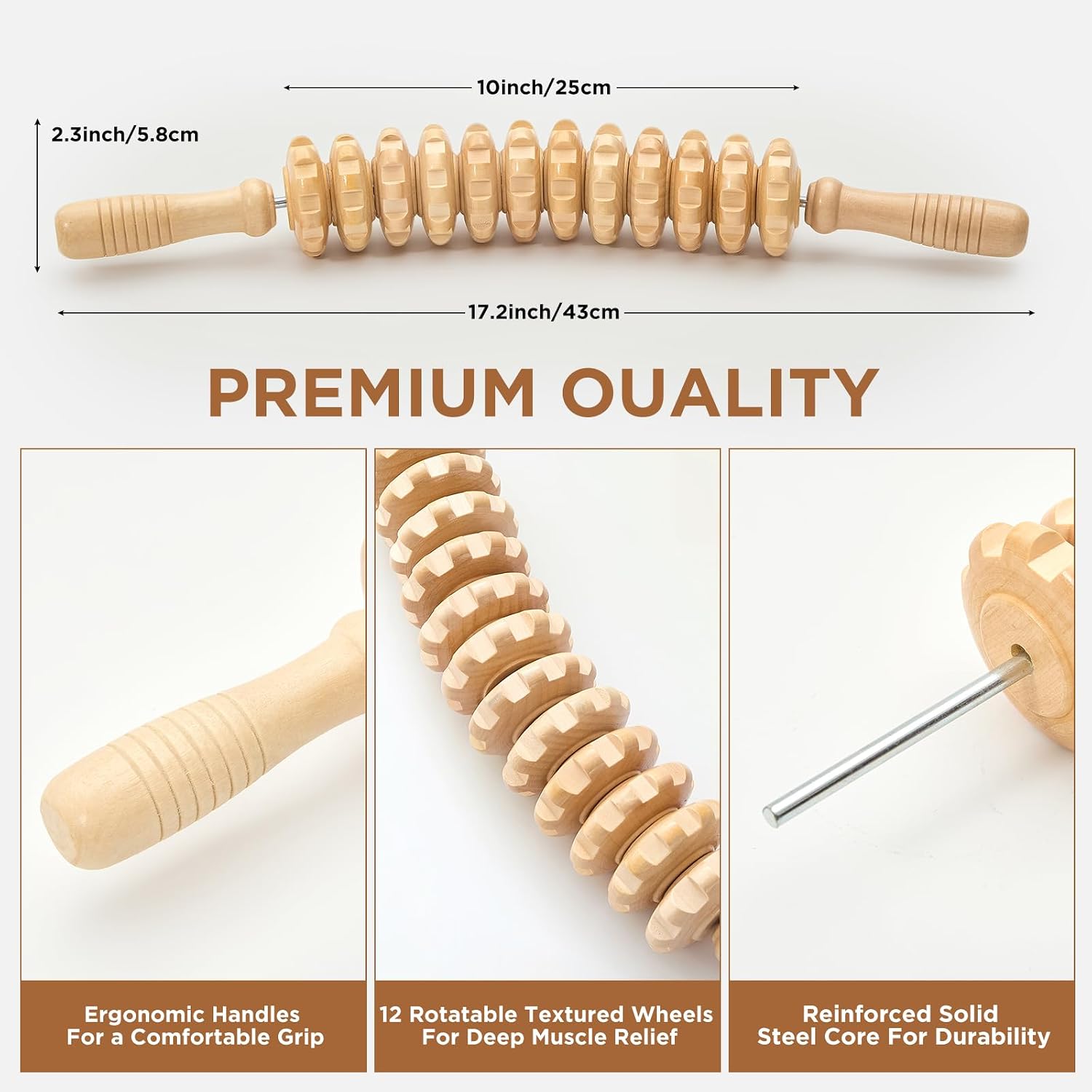 Thumbnail 1 de MZDXJ Wooden Cellulite Massage Roller – 12 Wheel Handheld Fascia Tool