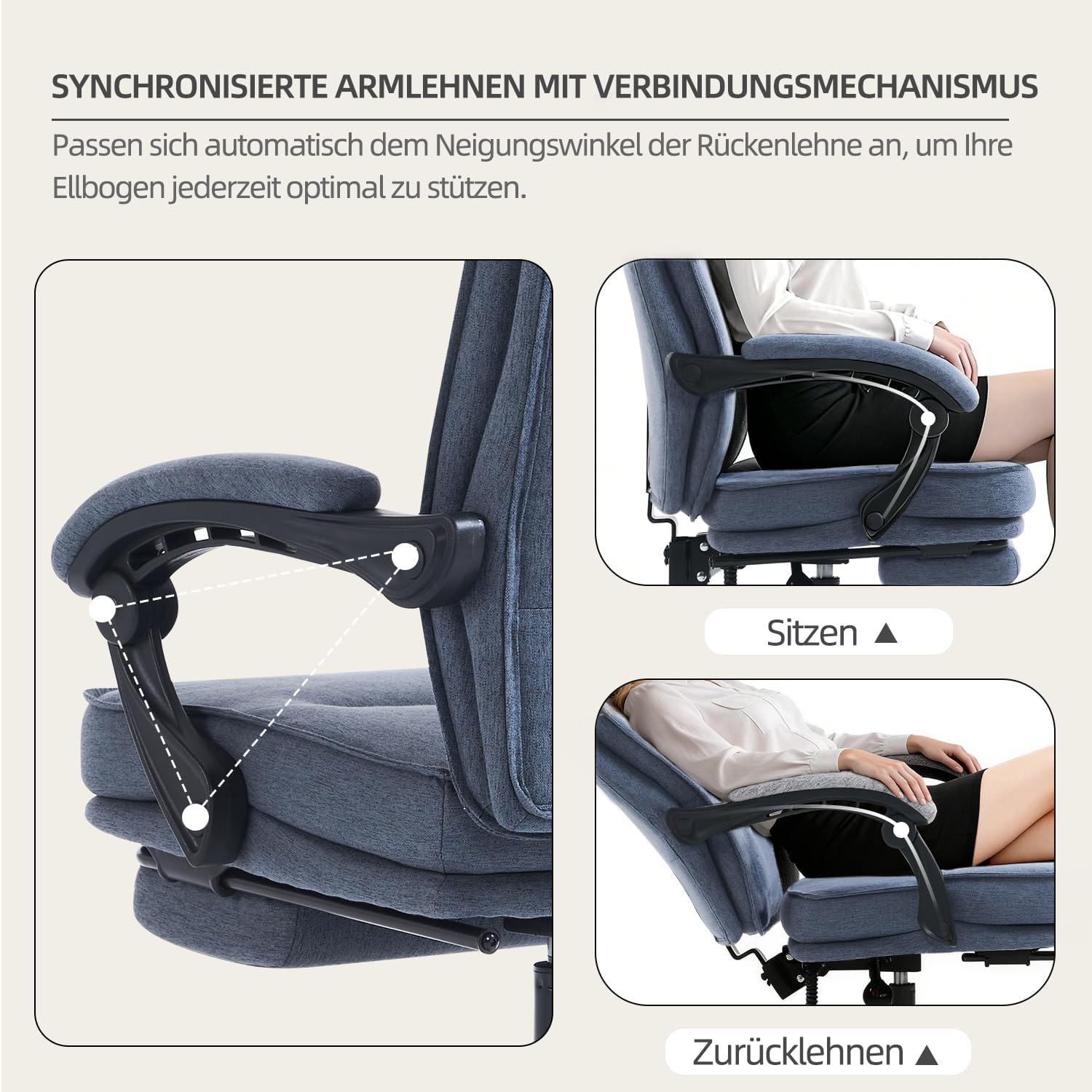 Thumbnail 6 de MZLEE Bürostuhl ergonomisch: S‑Rückenlehne, Fußstütze und Liegefunktion bis 135°