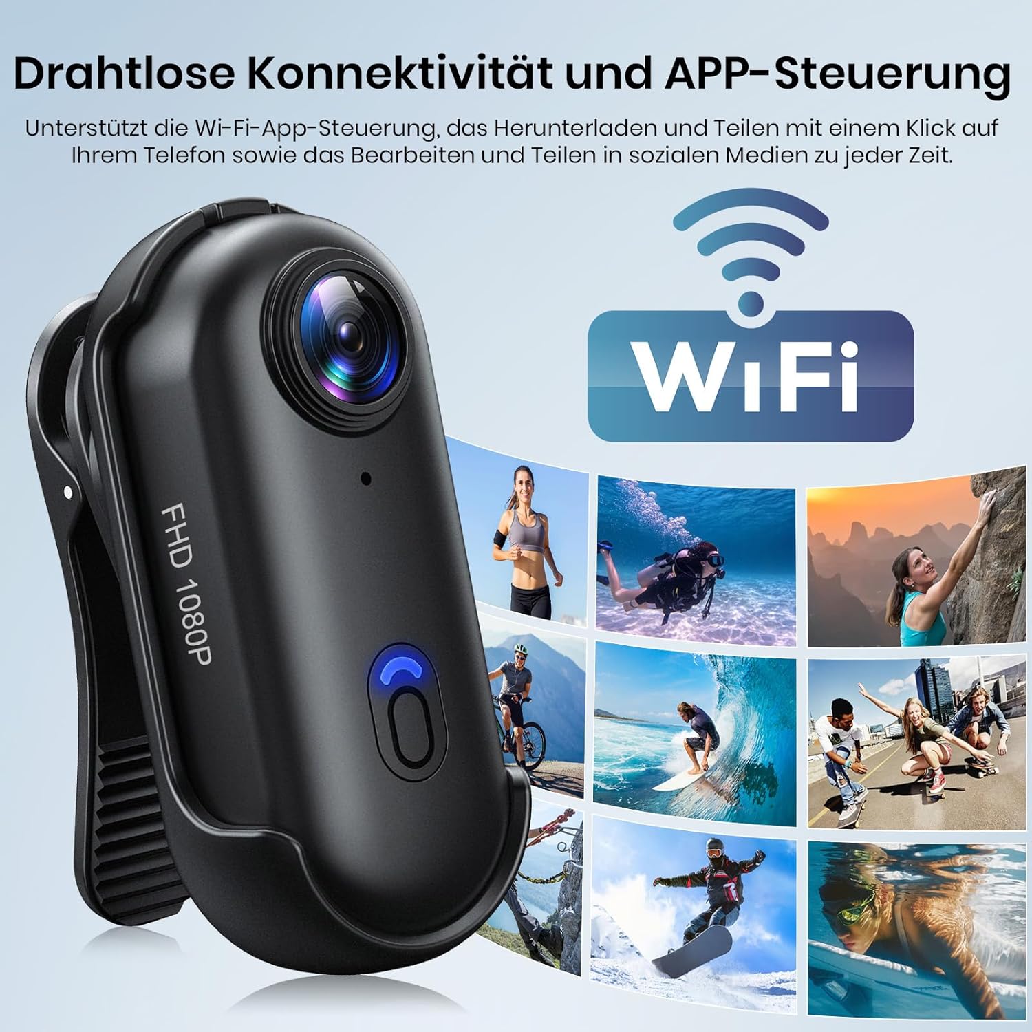 Detalle de Hiwoor Action Cam – Mini Bodycam mit 120° Weitwinkel, IP68 bis 30 m, 150 Min. Akku, 64 GB TF & umfangreichem Zubehör