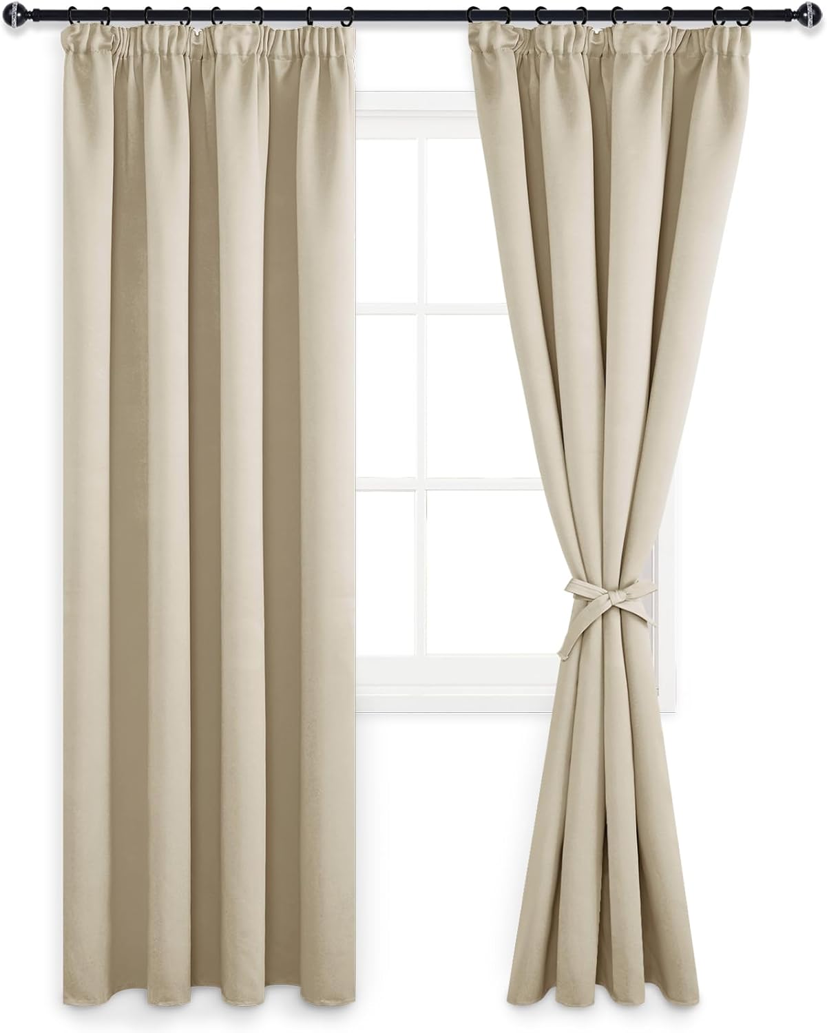 Thumbnail 6 de DWCN Verdunkelungsvorhänge 160x140 cm (2er Set) Hell Beige mit Kräuselband – Blickdichte Thermogardine für Kinderzimmer