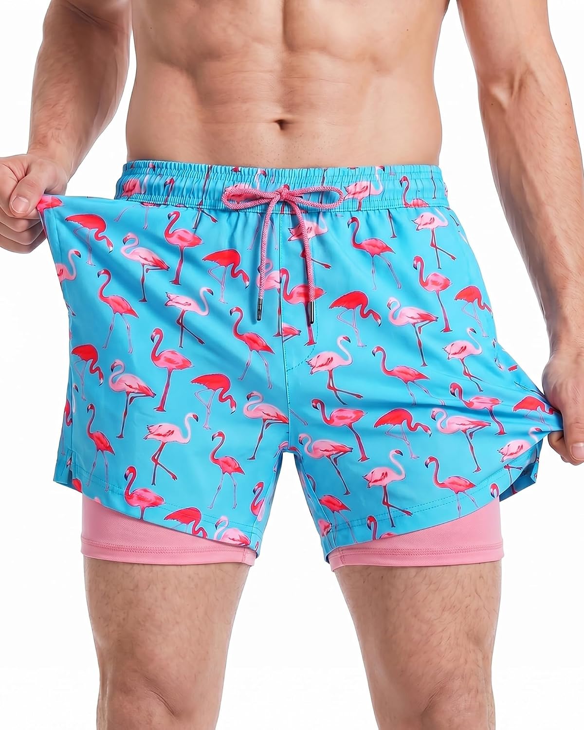 Detalle de MaaMgic Herren Badehose mit Kompression 2-in-1 – kurze Badeshorts mit Innenhose, 14 cm Innenlänge, schnelltrocknend