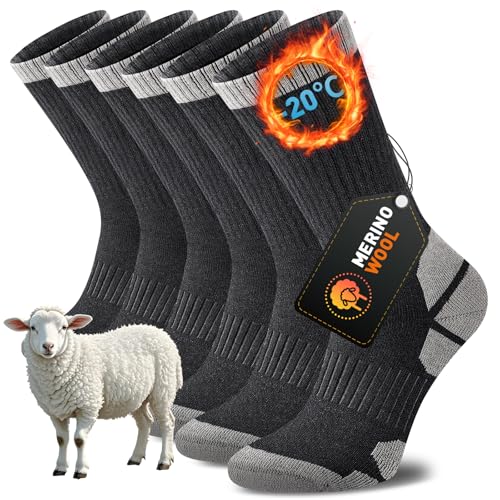 Detalle de Niorasen calcetines de lana merino térmicos, gruesos y sin costuras, 3 pares