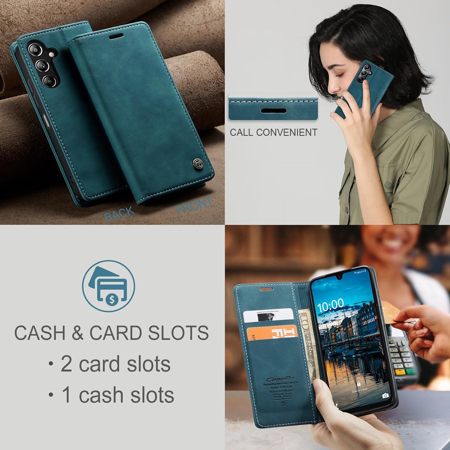 Thumbnail 5 de Cracedily wallet flip case for Samsung Galaxy A16 5G / A16 4G (Blue-Green) with card slots and magnetic closure