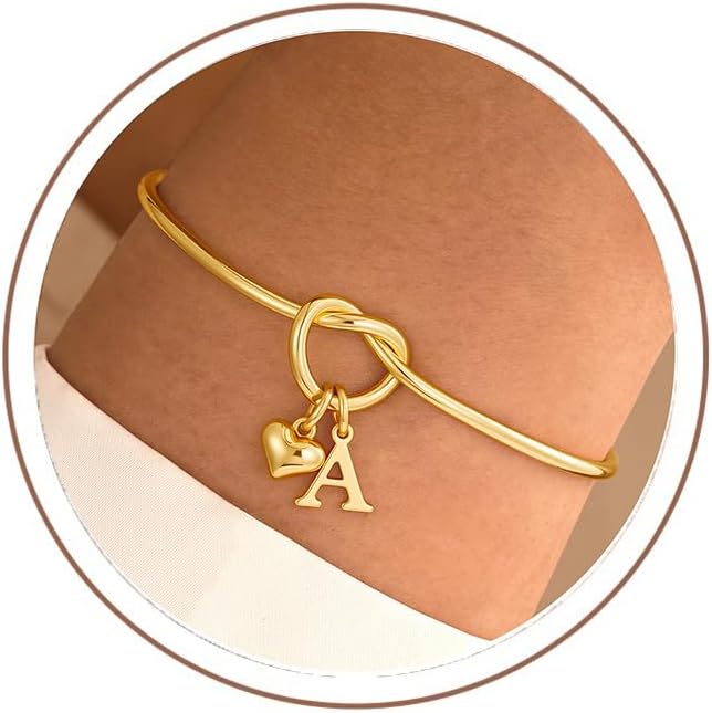 Thumbnail 6 de Bracelet nœud d’amour TINGN avec initiale en plaqué or 14 carats et cœur pour femme