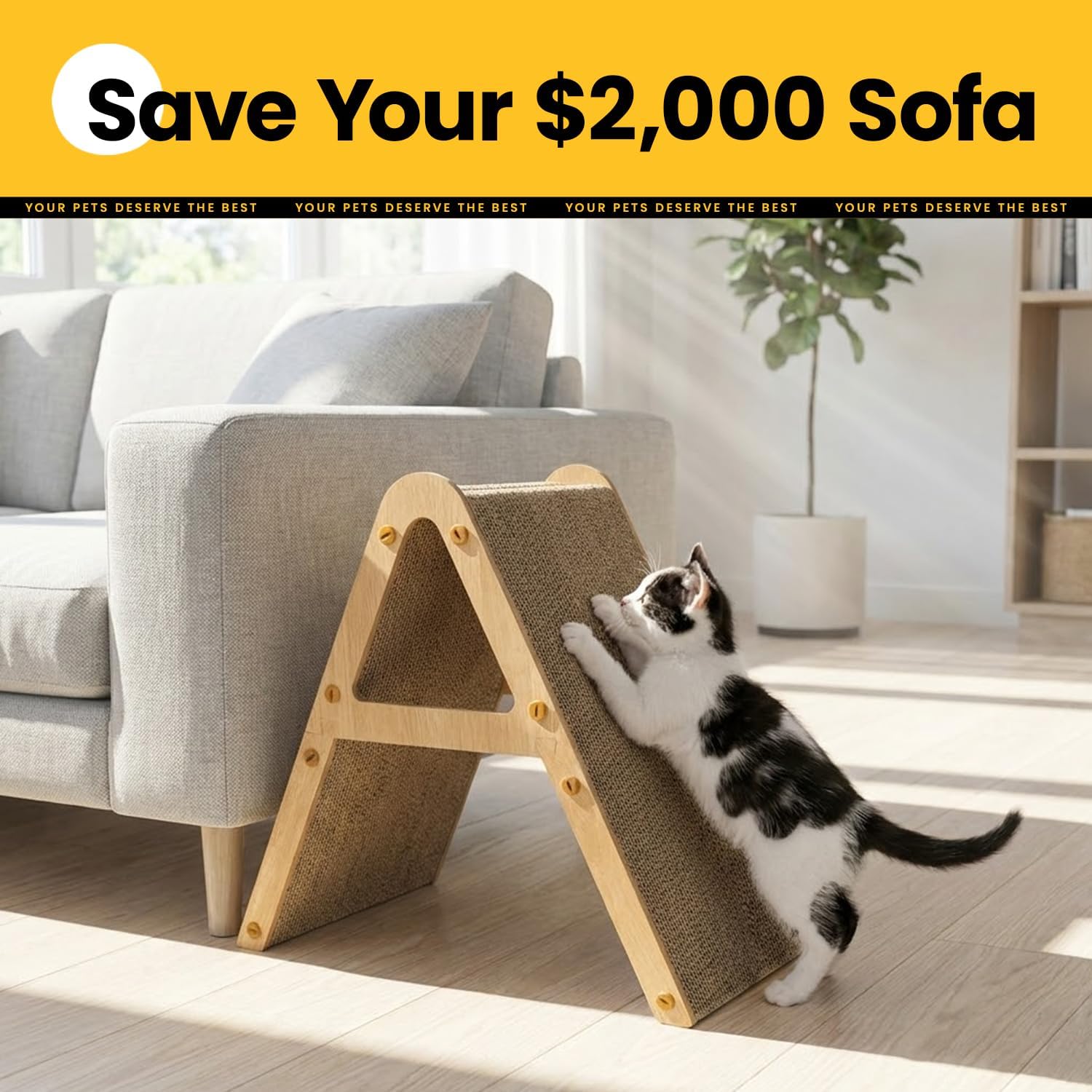 Detalle de Conlun Cat Scratching Board A-Frame: Vertical & Horizontal Cardboard Scratcher with Solid Wood Stand