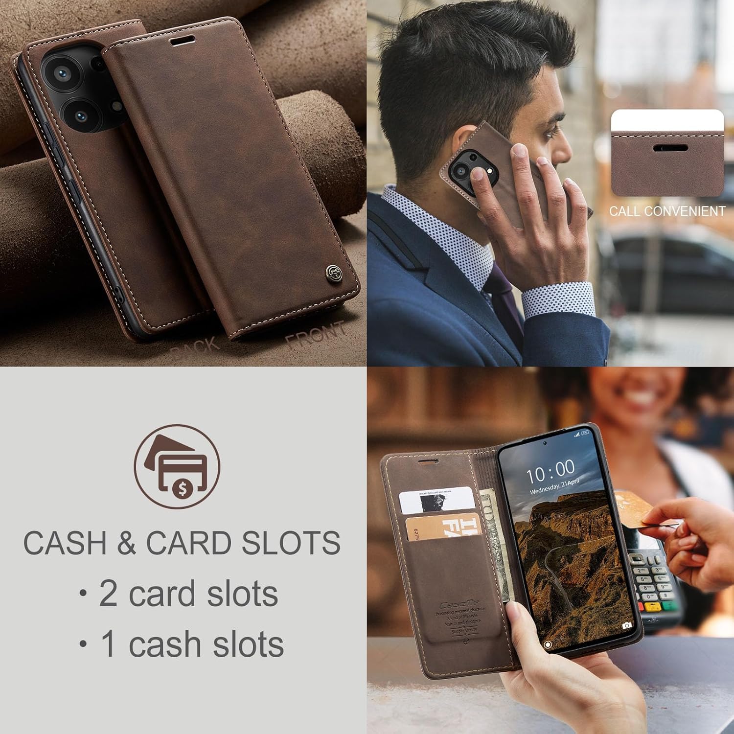 Thumbnail 5 de Cracedily Handyhülle für Xiaomi Redmi Note 13 Pro 4G – Klapphülle aus Kunstleder mit Kartenfächern, Magnet & Standfunktion