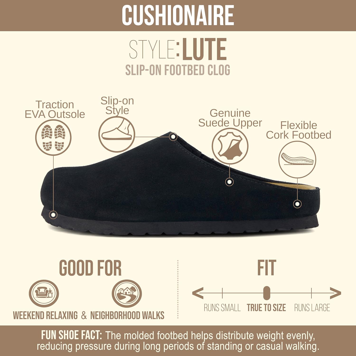 Detalle 2 de CUSHIONAIRE Lute Suede Clogs 👡