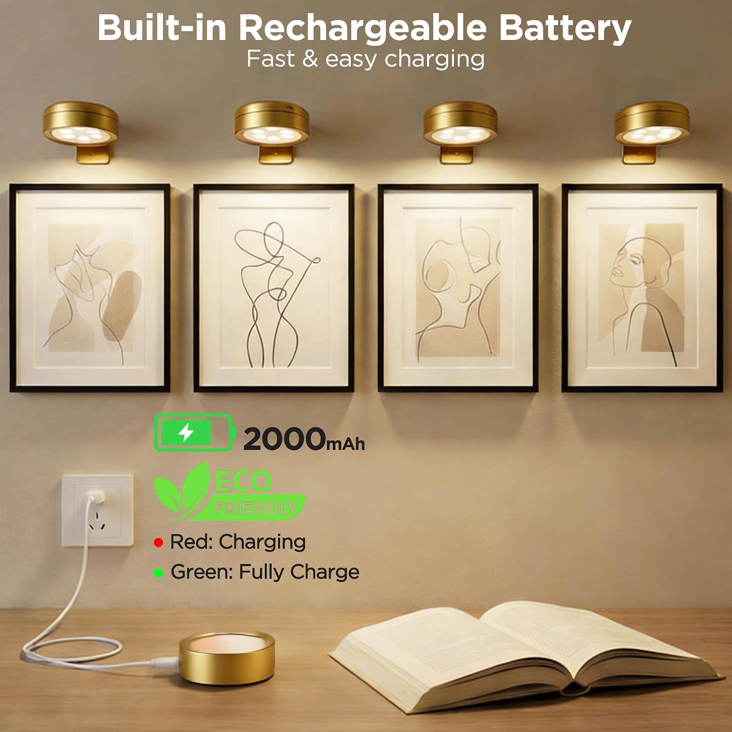 Thumbnail 3 de sooogd 6-Pack Rechargeable Picture Lights, Gold, Dimmable with Remote