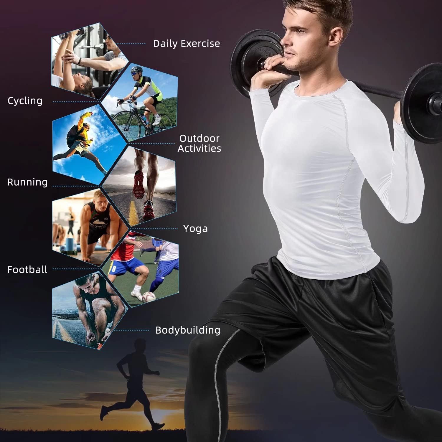 Detalle 2 de Sillictor Men's Compression Base Layer Top – Long Sleeve Quick Dry Running Top (UPF 50+)