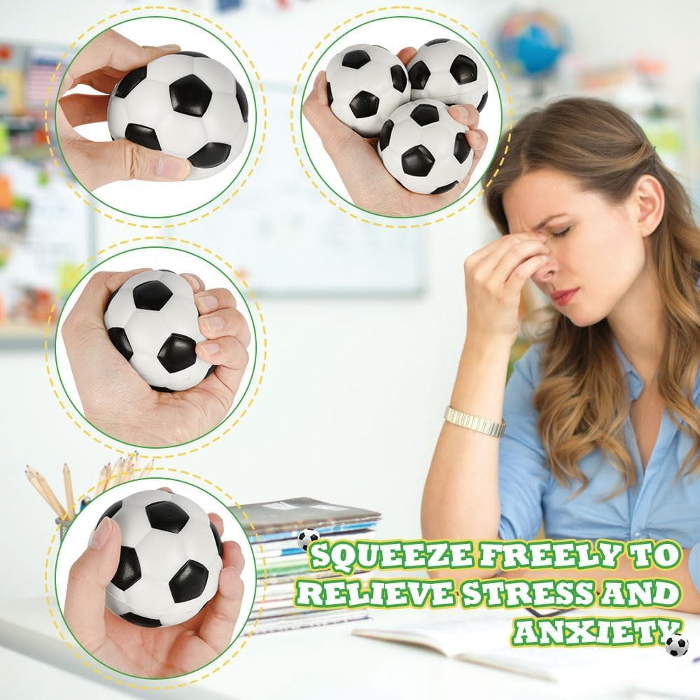 Thumbnail 3 de Ainiv anti-stressballen van zacht PU, voetbalontwerp, set van 12