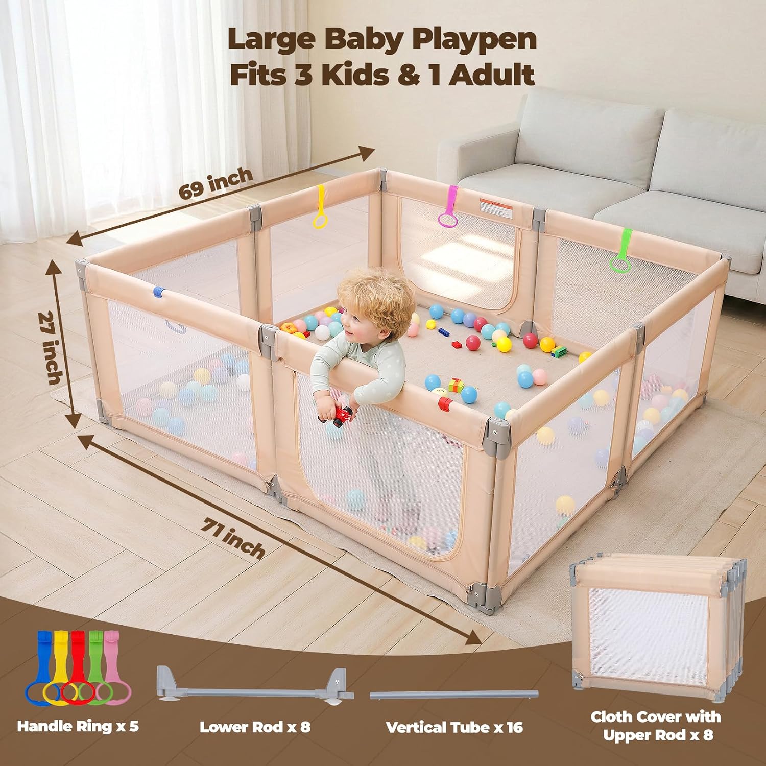 Detalle de Kidirect Baby Playpen 71" × 69