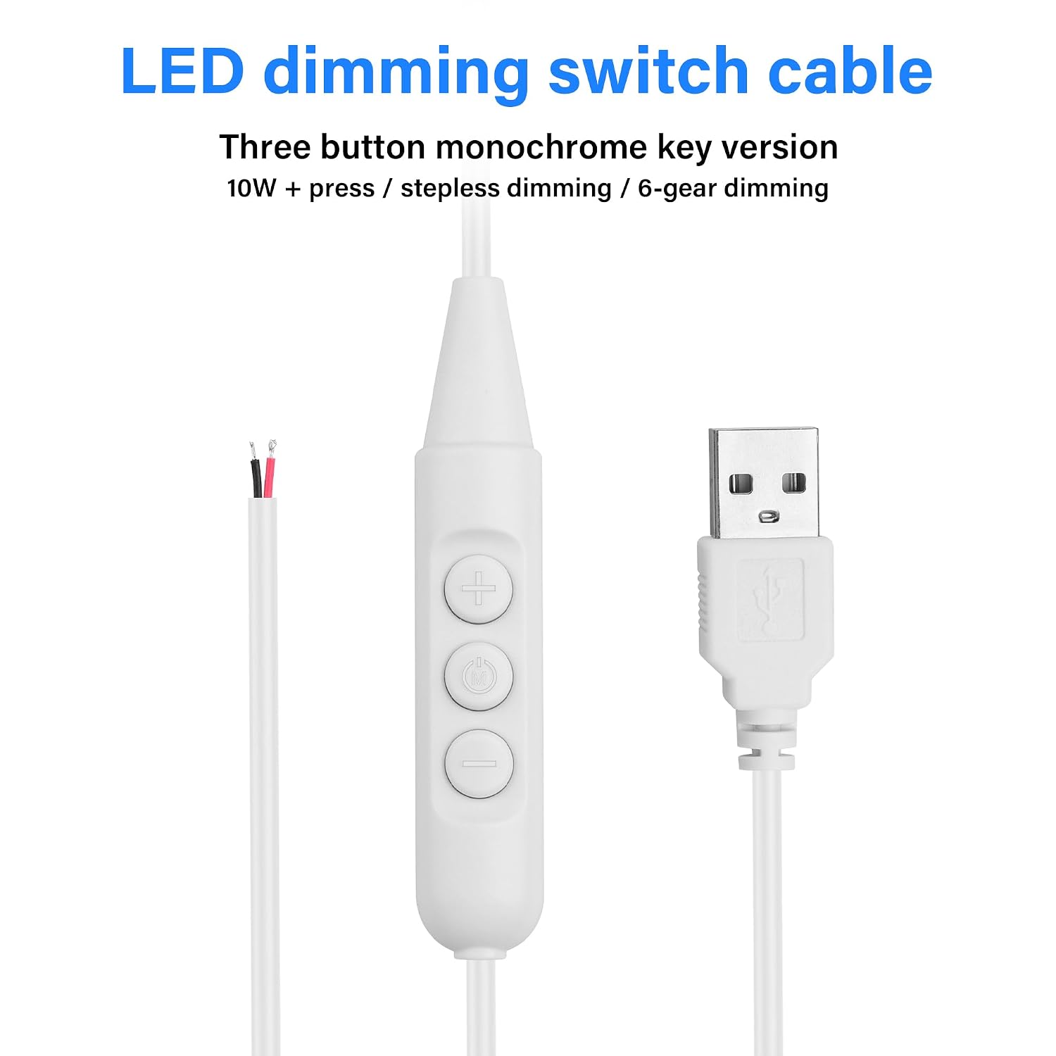 Thumbnail 5 de SinLoon USB 2.0 6-Speed Dimmer Switch Cable with USB A Socket and Stripped Ends (1.5m) – 5 Pack