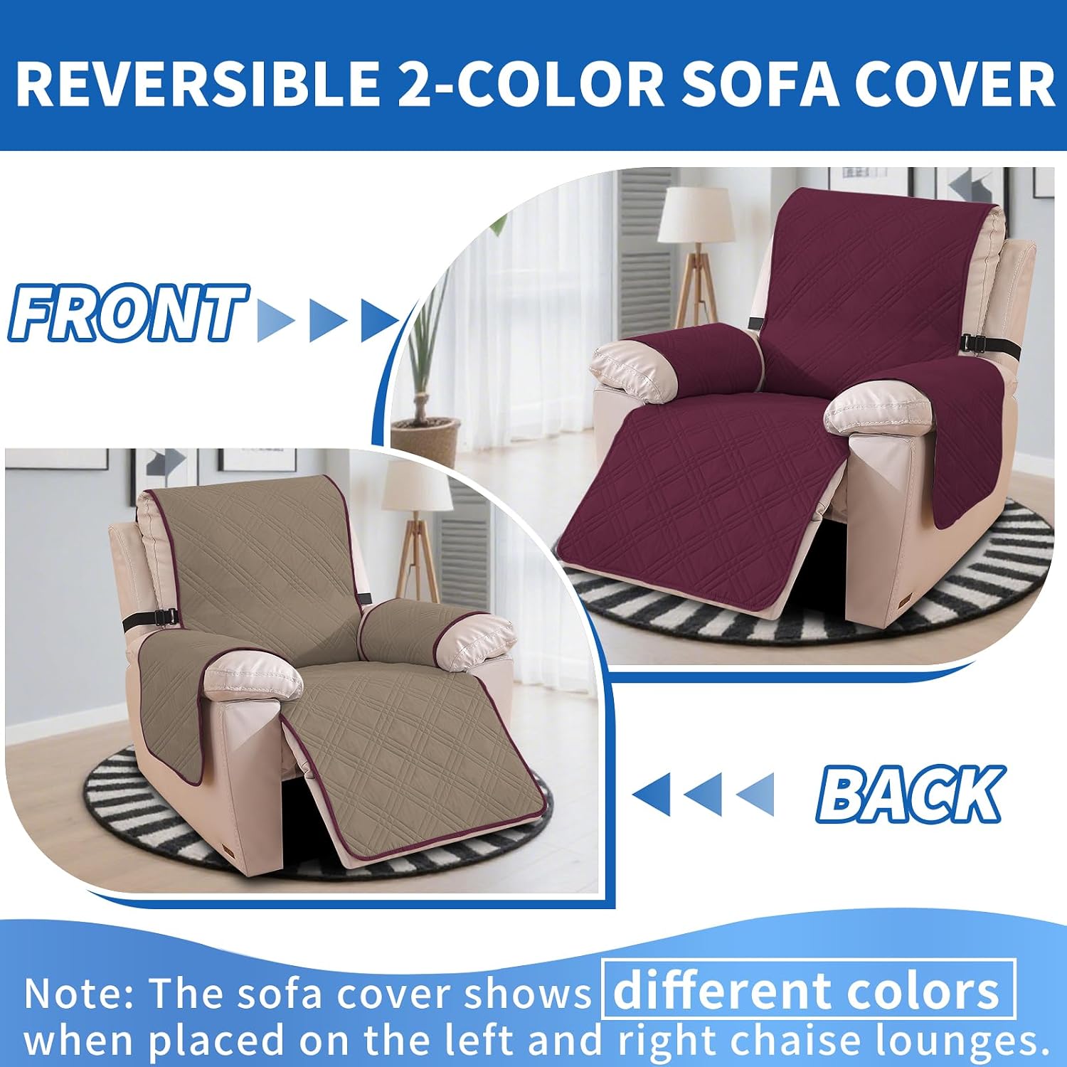 Detalle de Ystyle copripoltrona Relax reclinabile reversibile Bordeaux + caffè chiaro (1 posto) antimacchia antiscivolo