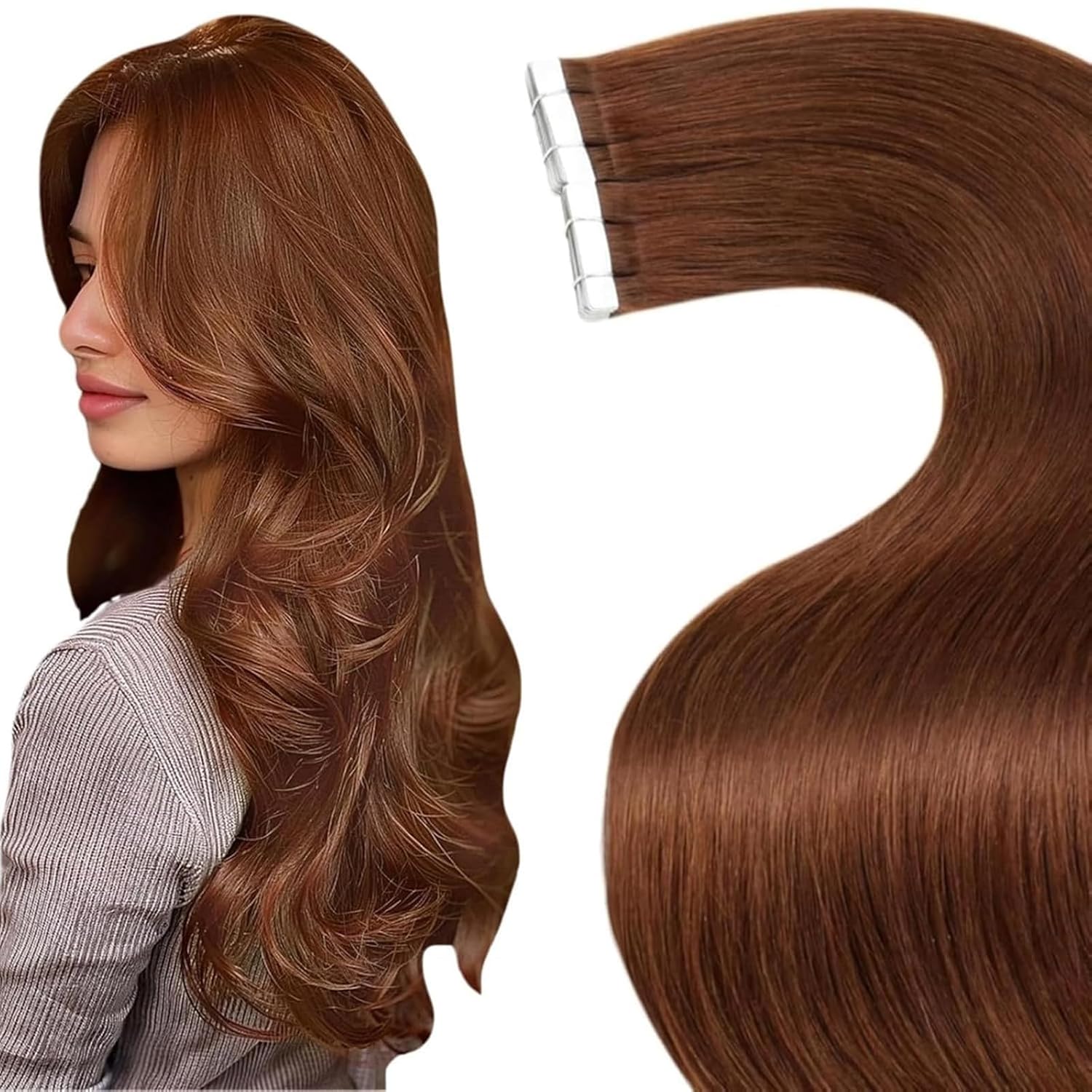 Thumbnail 6 de LaaVoo Tape Extensions Echthaar Balayage Blondine Ombre Platinblond – 55 cm, 20 Stück