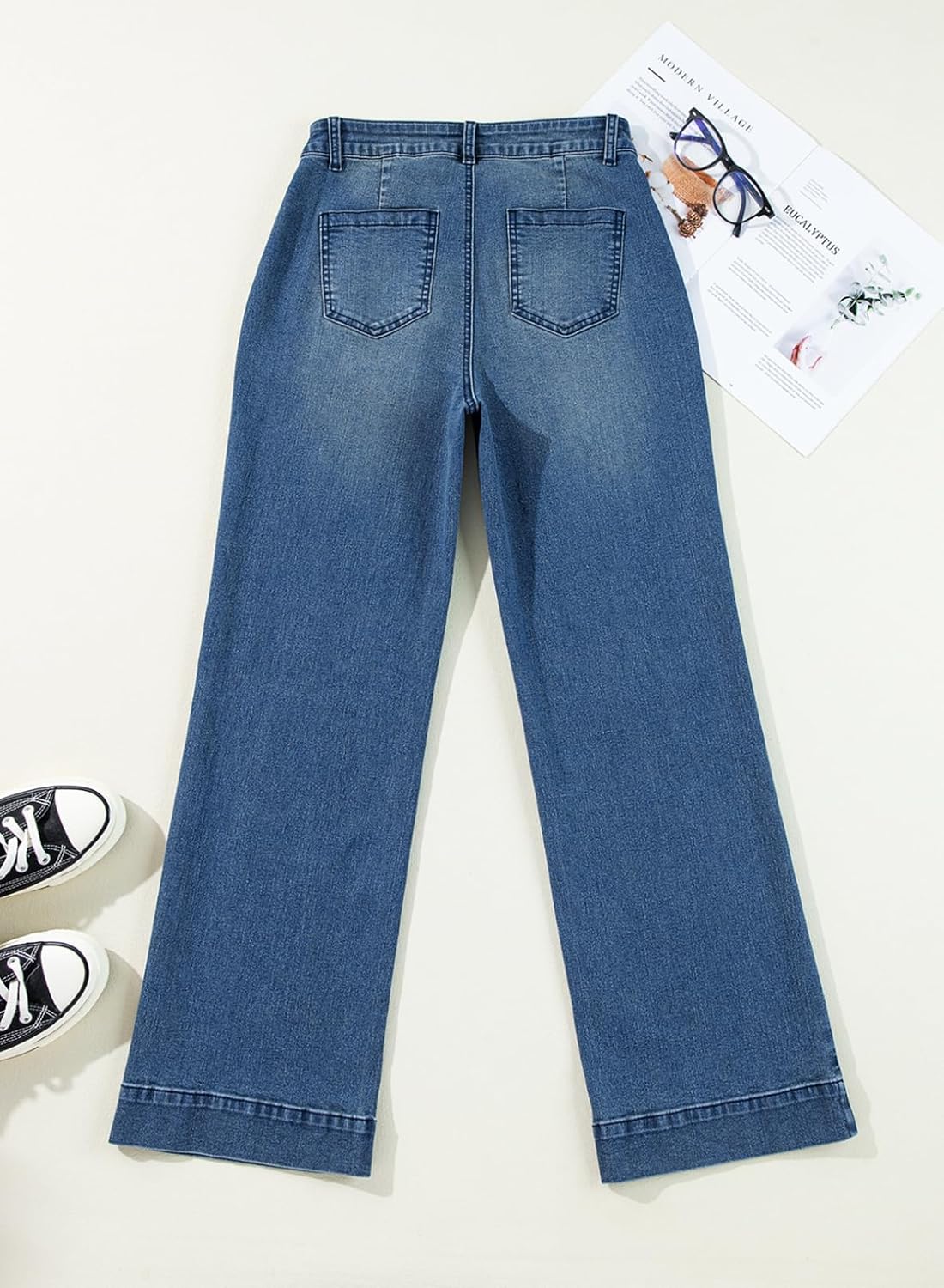 Detalle de Astylish AHBW7874977-P Women's High-Waisted Wide-Leg Stretch Jeans