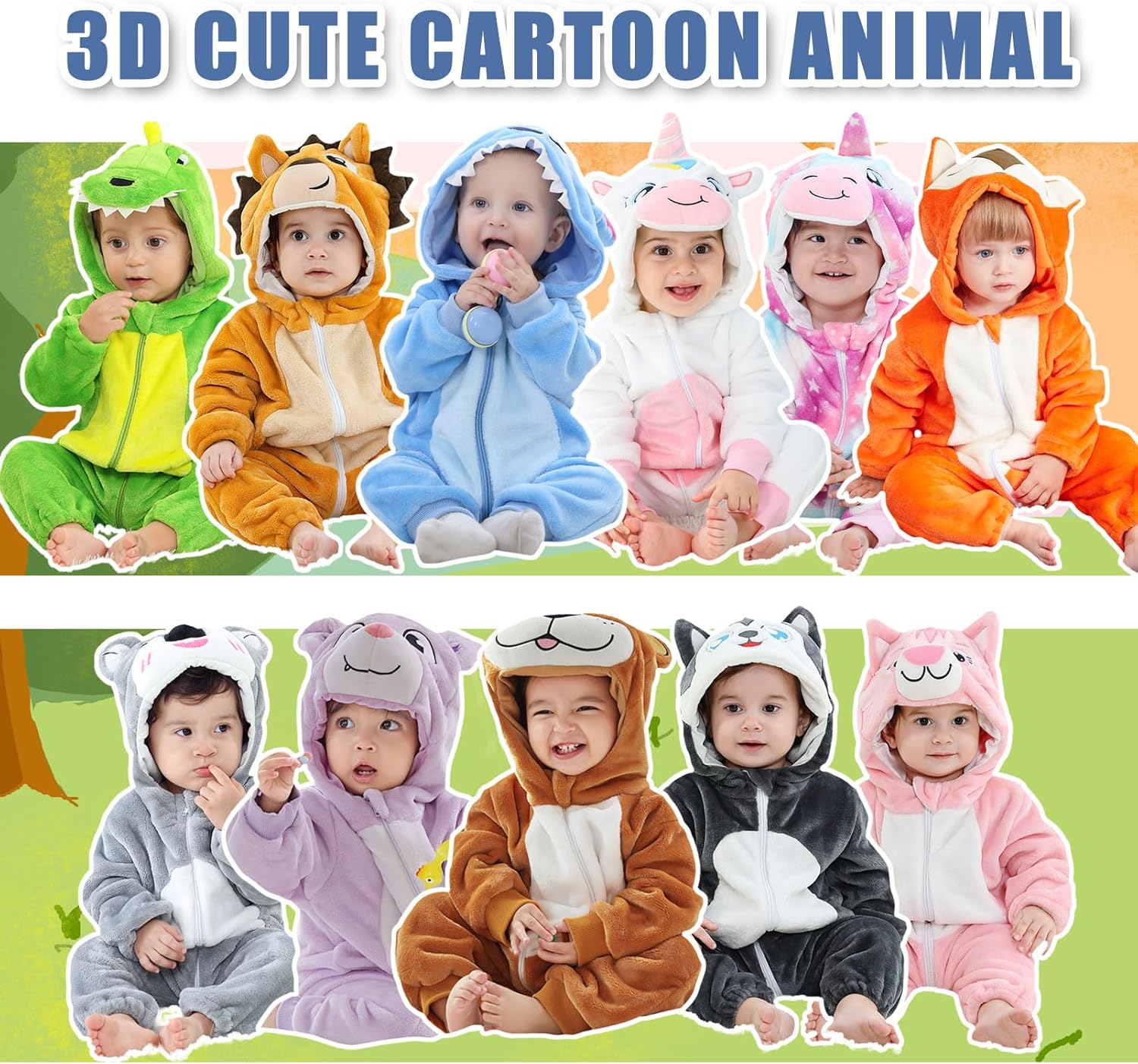 Thumbnail 6 de Baby Boys & Girls Hooded Flannel Dinosaur & Husky Romper (0–36 Months) with Zip