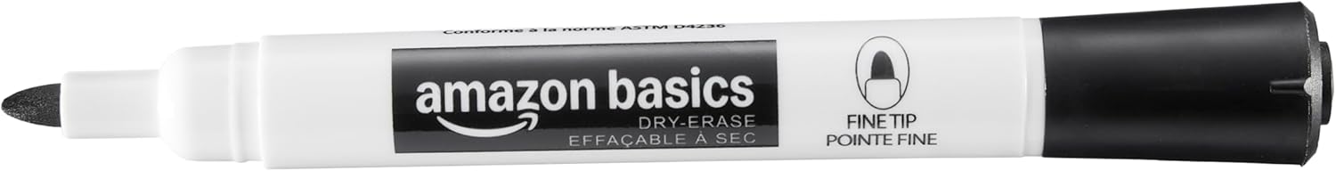 Detalle de Amazon Basics Marqueurs pour Tableau Blanc à Pointe Fine (Noir), Lot de 36 – Odor Low