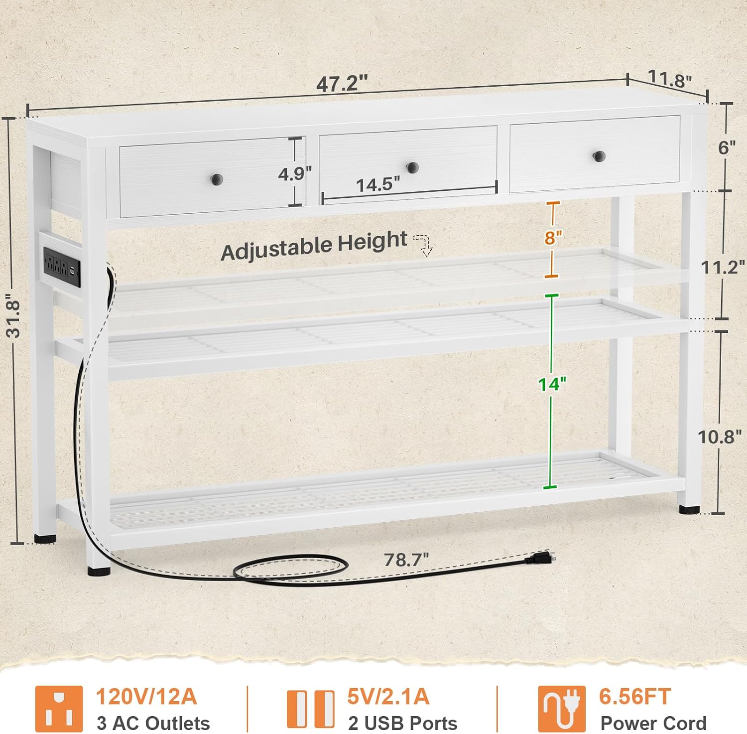 Detalle de Ecoprsio Console Table, 47-Inch