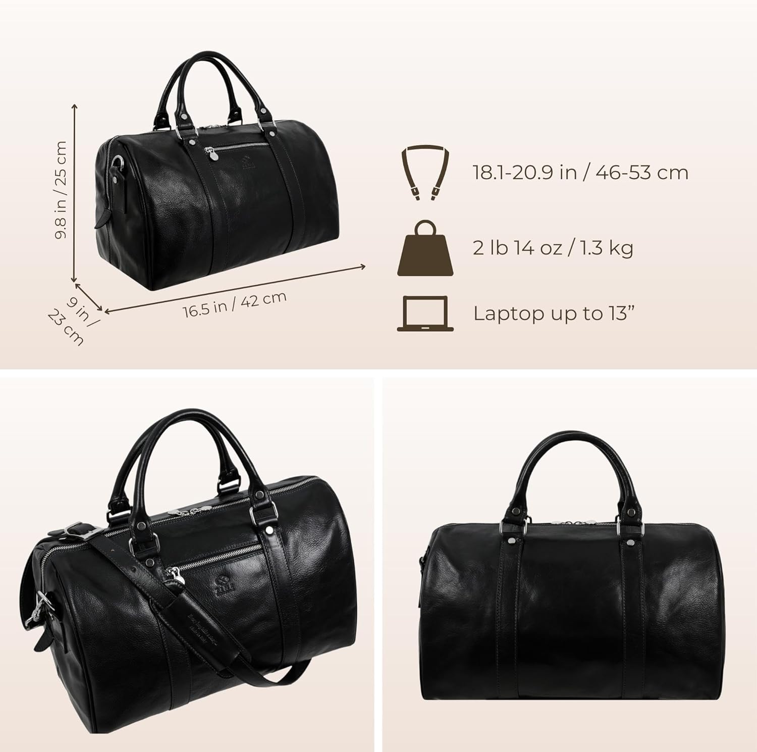 Thumbnail 3 de Time Resistance Full Grain Leather Duffle Bag – Overnight Weekender