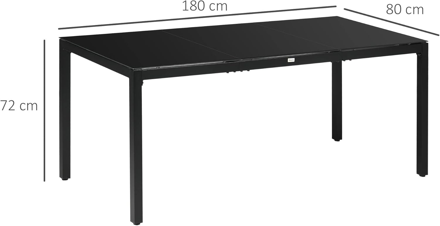 Thumbnail 2 de Outsunny Table de jardin rectangulaire pour 8 personnes en aluminium et verre trempé, 180 x 80 x 72 cm (noir)