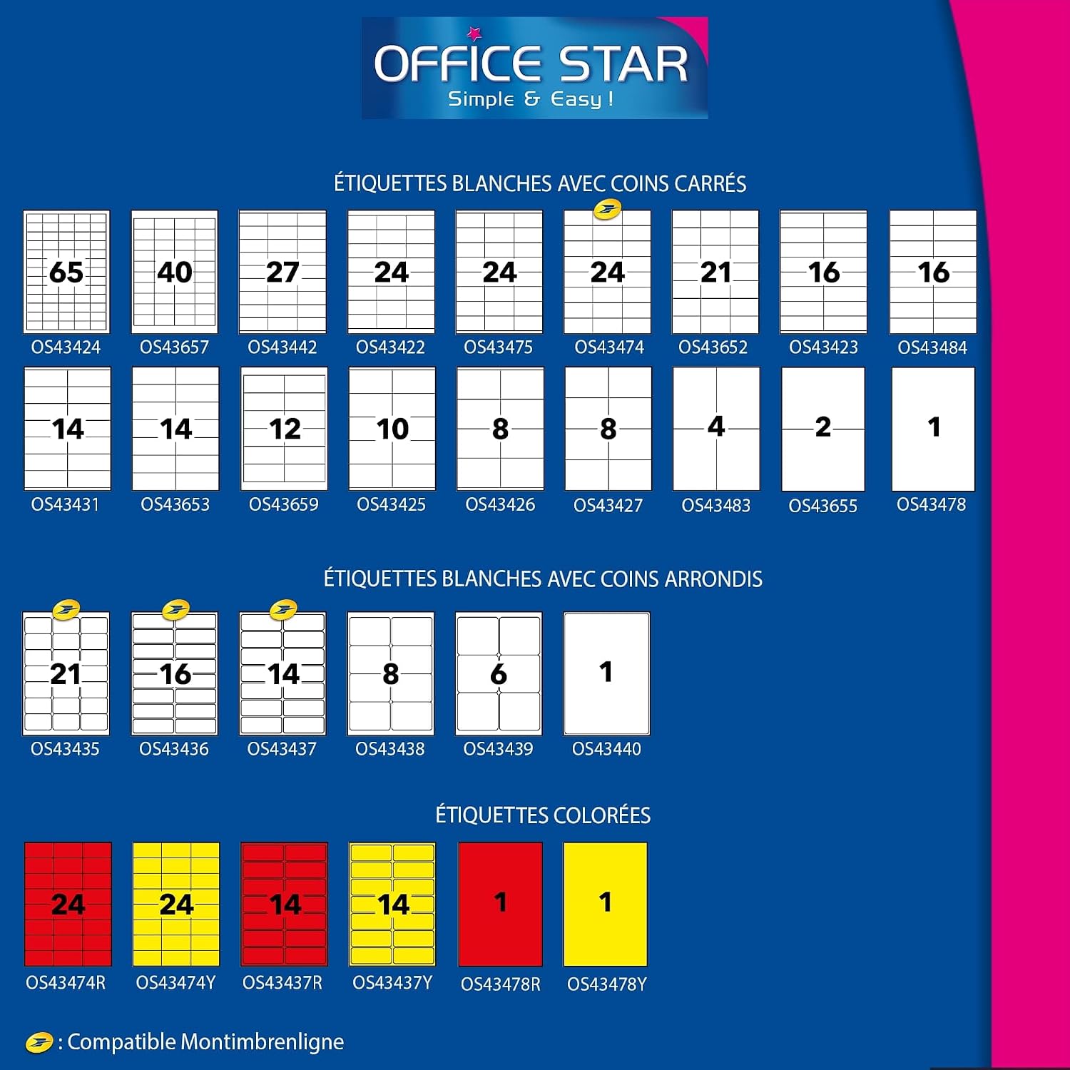 Detalle de OFFICE STAR - 2400 Étiquettes autocollantes blanches personnalisables (70 x 37 mm) pour impression imprimante laser/jet d'encre et copieur