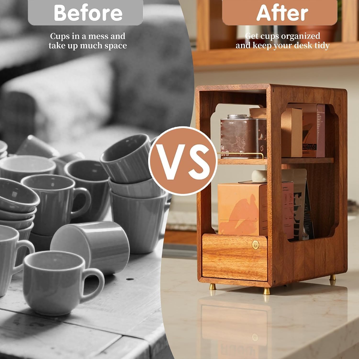 Detalle 1 de Coffee Station Organizer in Walnut Wood