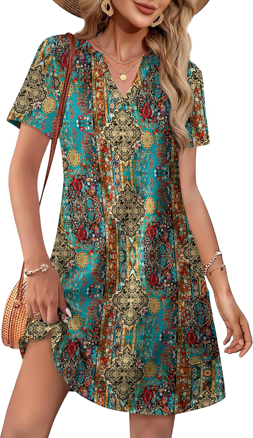 Detalle de WIHOLL Summer Dresses for Women: Casual V-Neck Hawaiian Midi Dress for Beach to Brunch