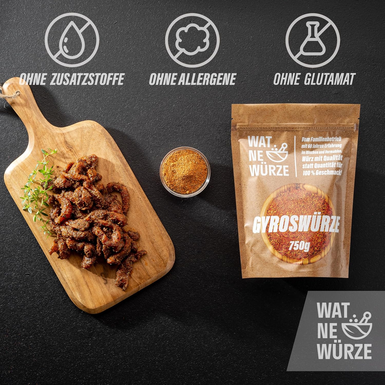 Detalle de WAT NE WÜRZE Gyrosgewürz 750 g – Griechische Gewürze für Gyros, Souvlaki, Döner & mehr