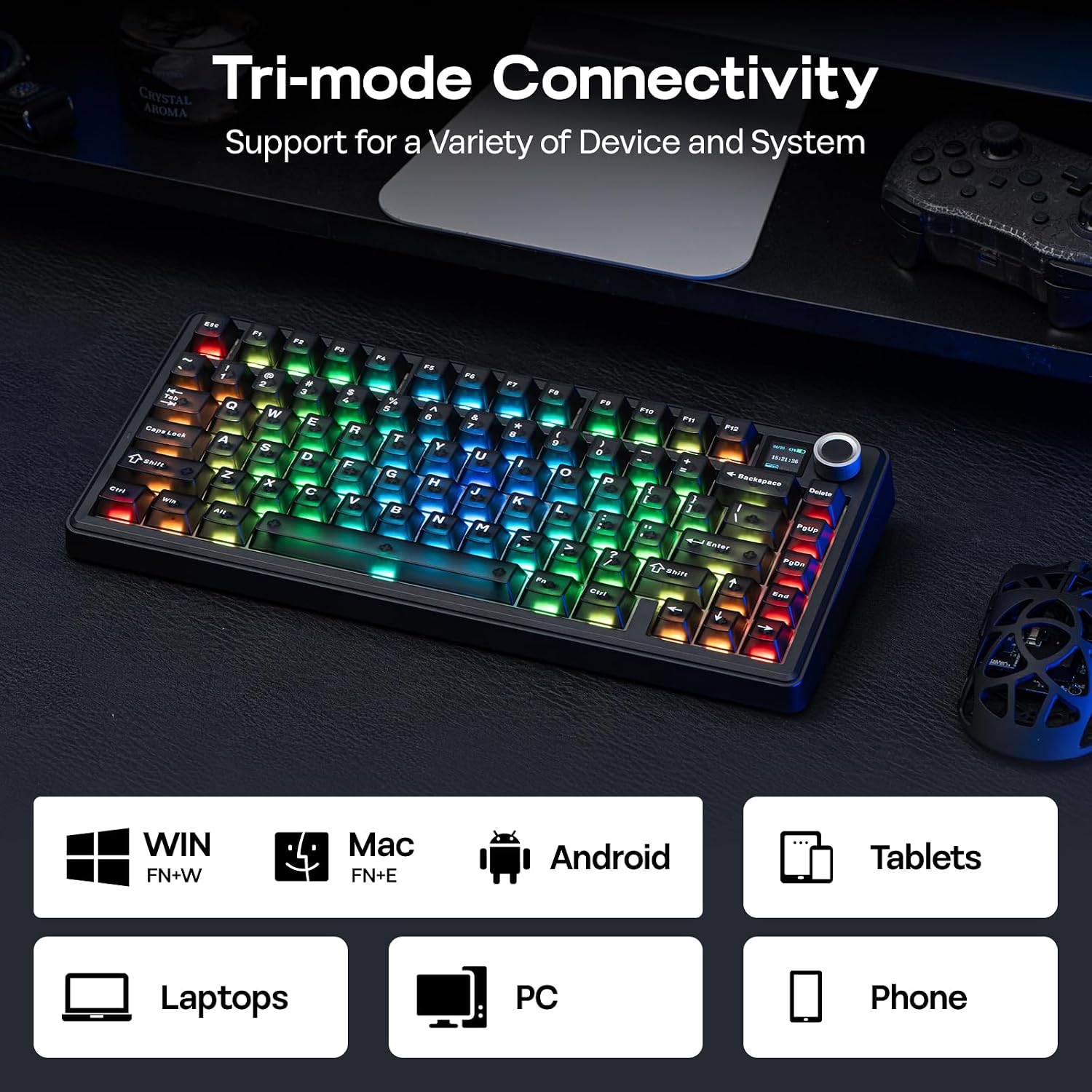 Thumbnail 6 de EPOMAKER X Aula F75 MAX Wireless Mechanical Keyboard with TFT Screen and Knob (75% US Layout, Matte Black, Reaper Switch)