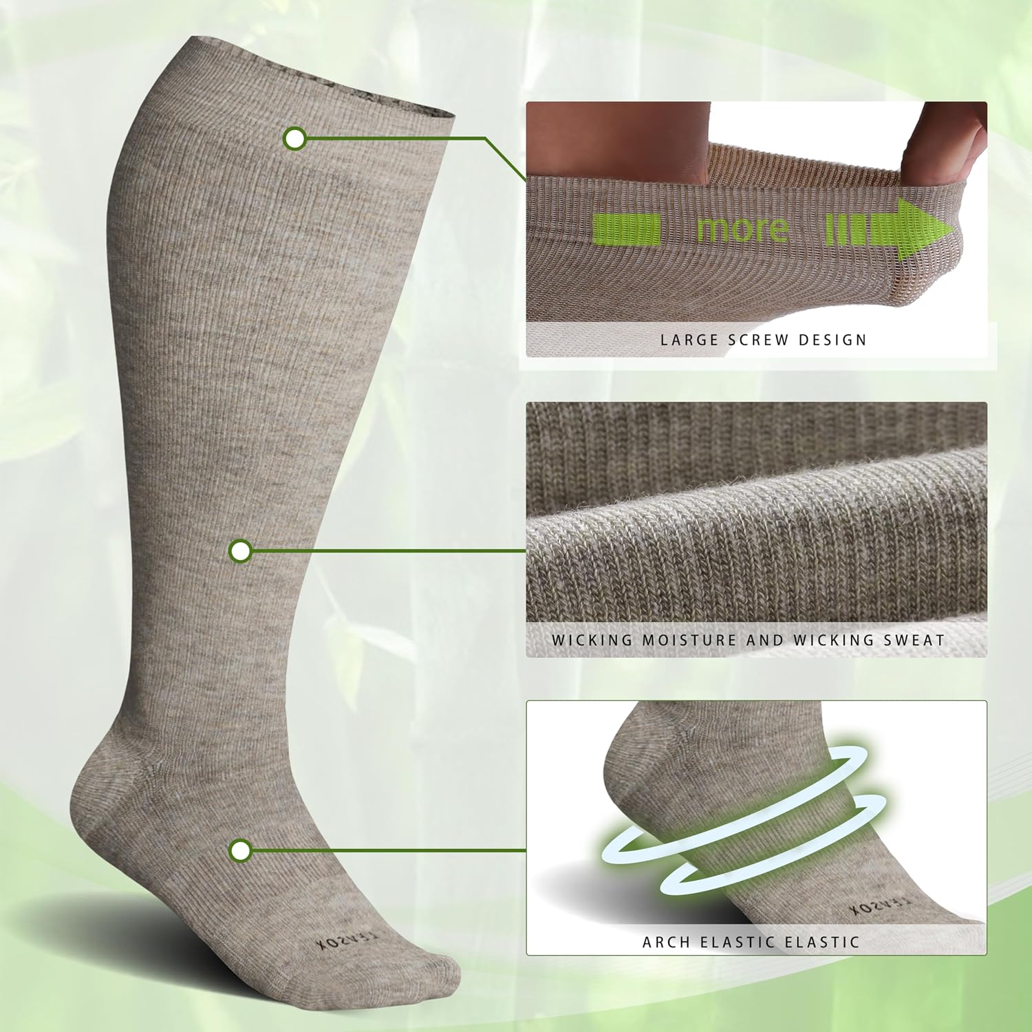 Detalle de LEVSOX Wide Calf Compression Socks for Women & Men (Plus Size) 15-20mmHg Knee-High
