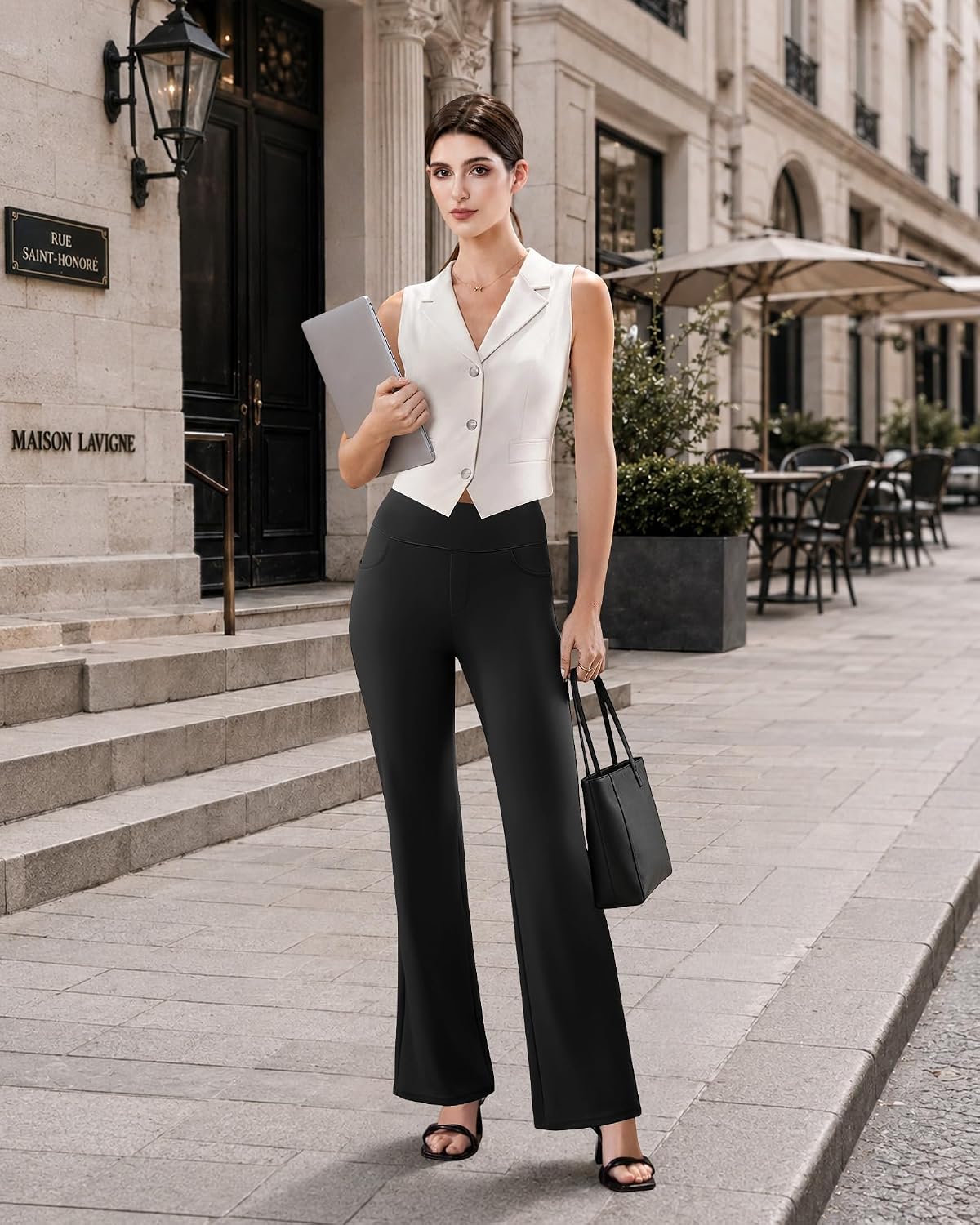 Detalle de DLOODA Women's Stretch Work Pants, High-Waisted Bootcut with 4 Pockets