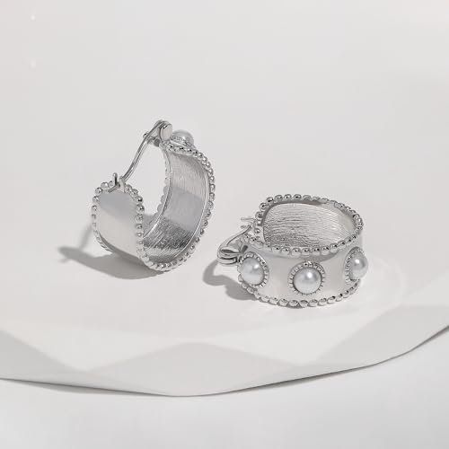 Detalle 2 de Meissa Orecchini Donna Argento 925 Cerchio Perle – Orecchini ipoallergenici con madreperla, confezione regalo