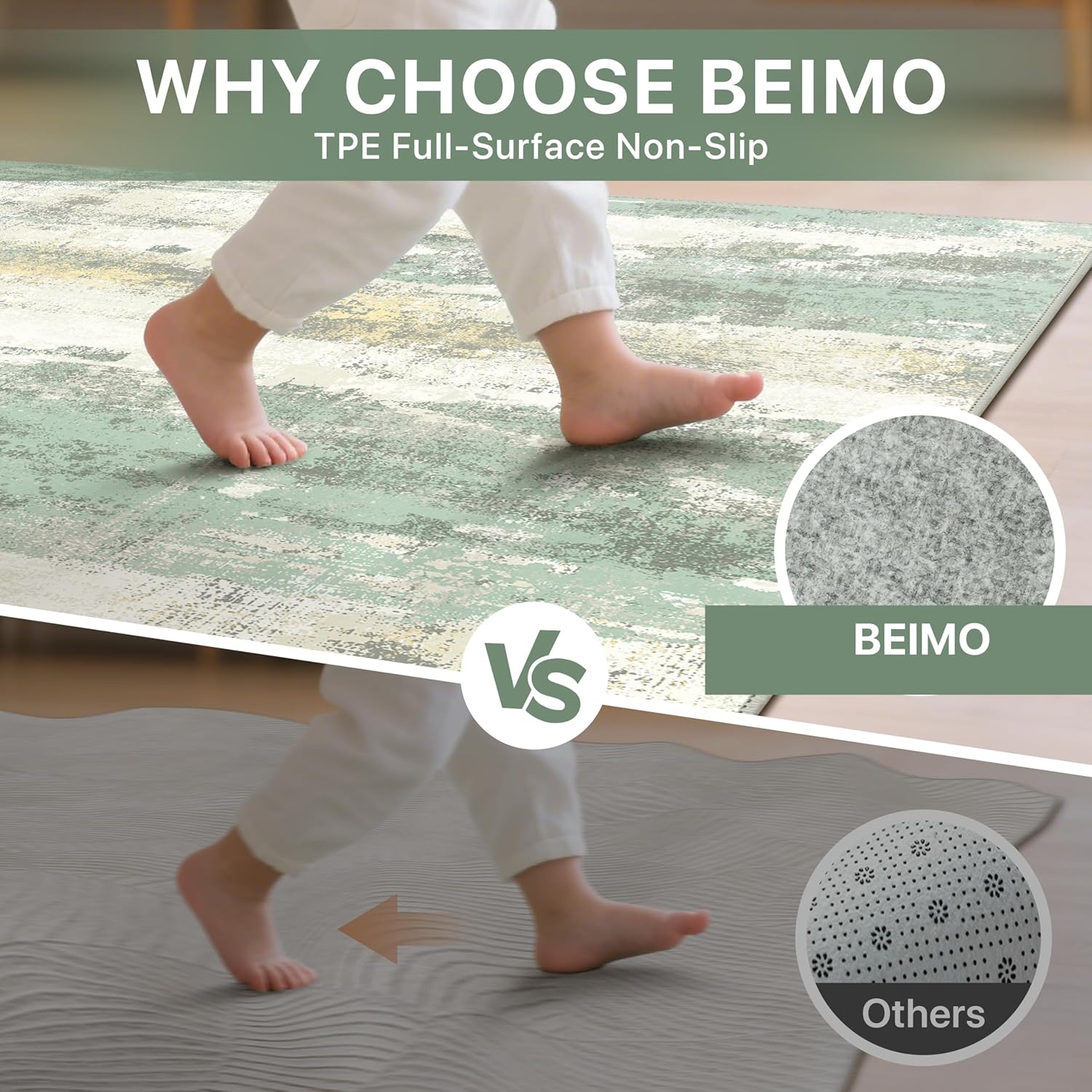 Thumbnail 1 de BEIMO Tapis moderne 200x290 cm motif abstrait vert sauge et beige – antidérapant et lavable en machine