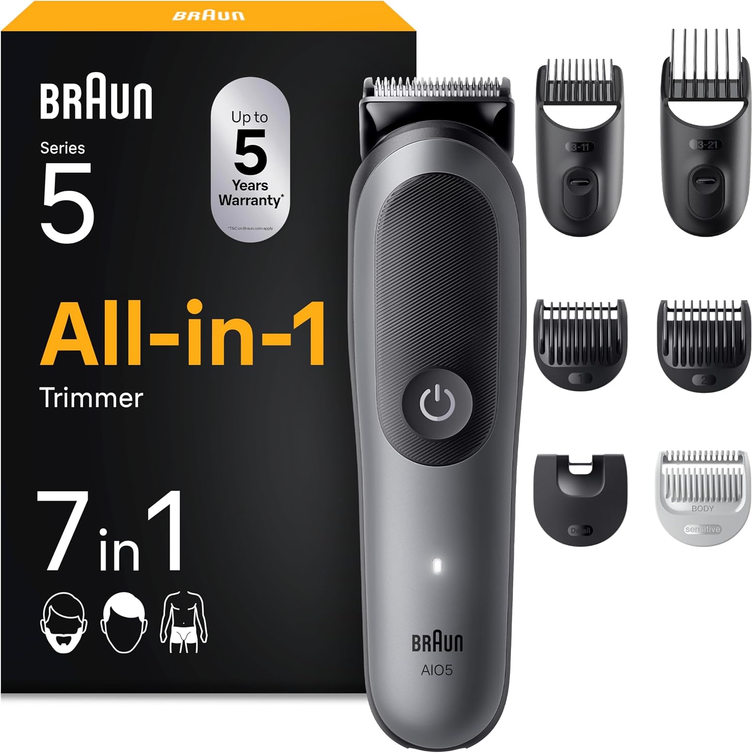 Detalle de Braun All-in-One Series 5 (AIO5520): rifinitore tutto-in-uno per viso e corpo, autonomia da 120 minuti