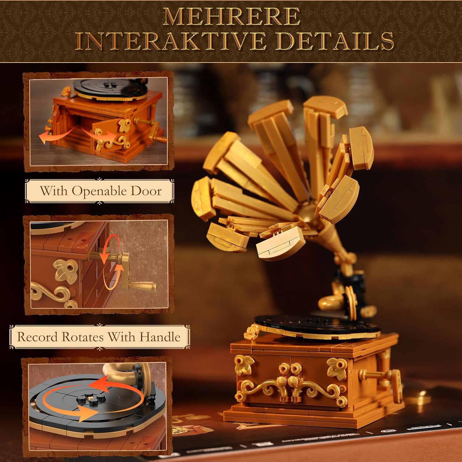 Detalle de Brihappen 3 in 1 Retro Camera, Telephone & Record Player Building Blocks