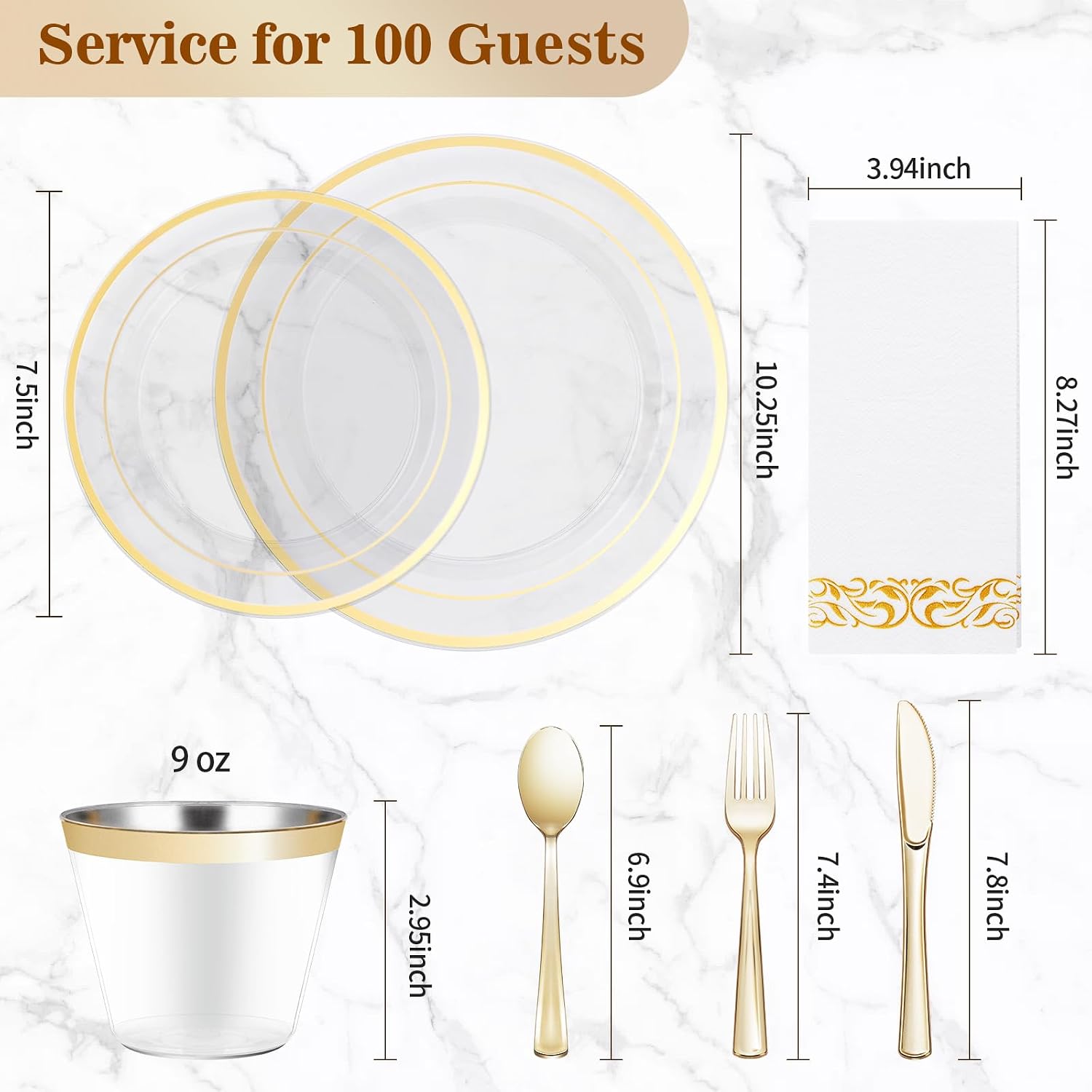 Detalle de BESTVIP 700PCS Clear Gold Disposable Dinnerware Set for 100 Guests