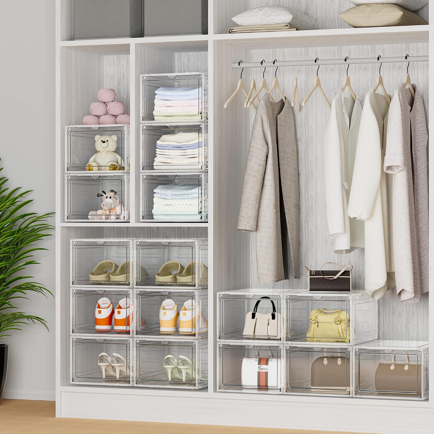Detalle de HOMIDEC: 6 Scatole per Scarpe impilabili in plastica trasparente con coperchio magnetico