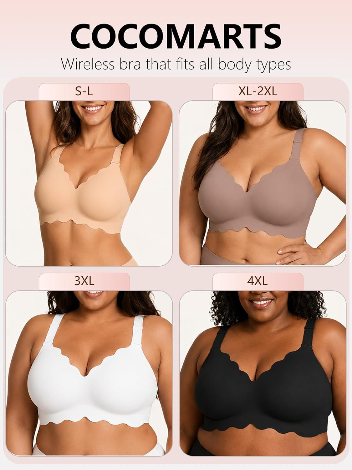 Detalle 2 de COCOMARTS CC-BRA1013-CC Jelly Bra for Women, Wireless Support and Scalloped Design