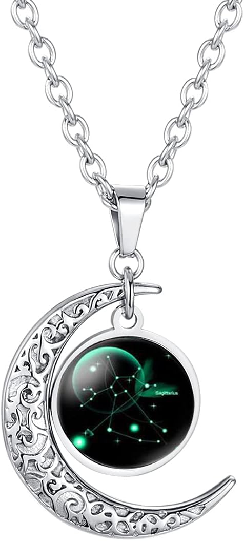 Detalle de Caimeytie Damen Halskette mit Mond-Anhänger, Sternbild/Sternzeichen und Glas-Anhänger