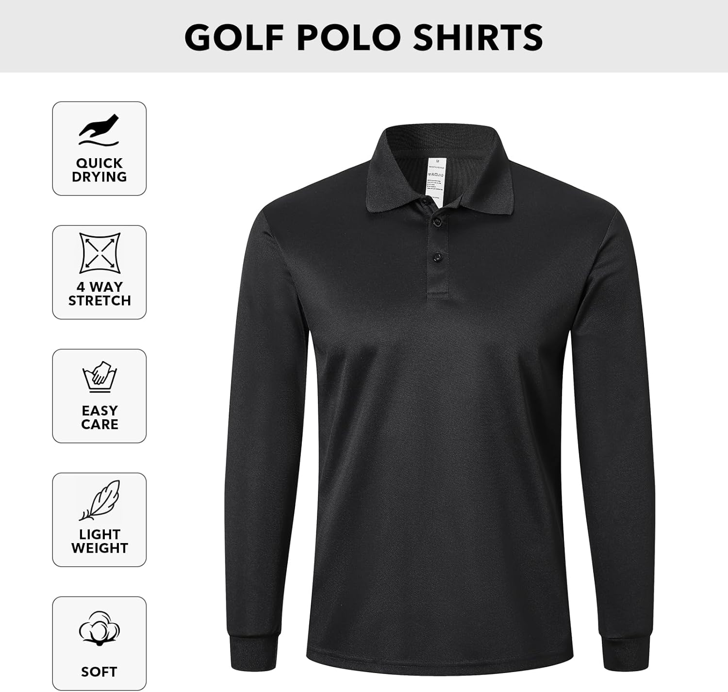 Detalle de ZENGVEE Men's Long Sleeve Polo Shirts – 3 Pack