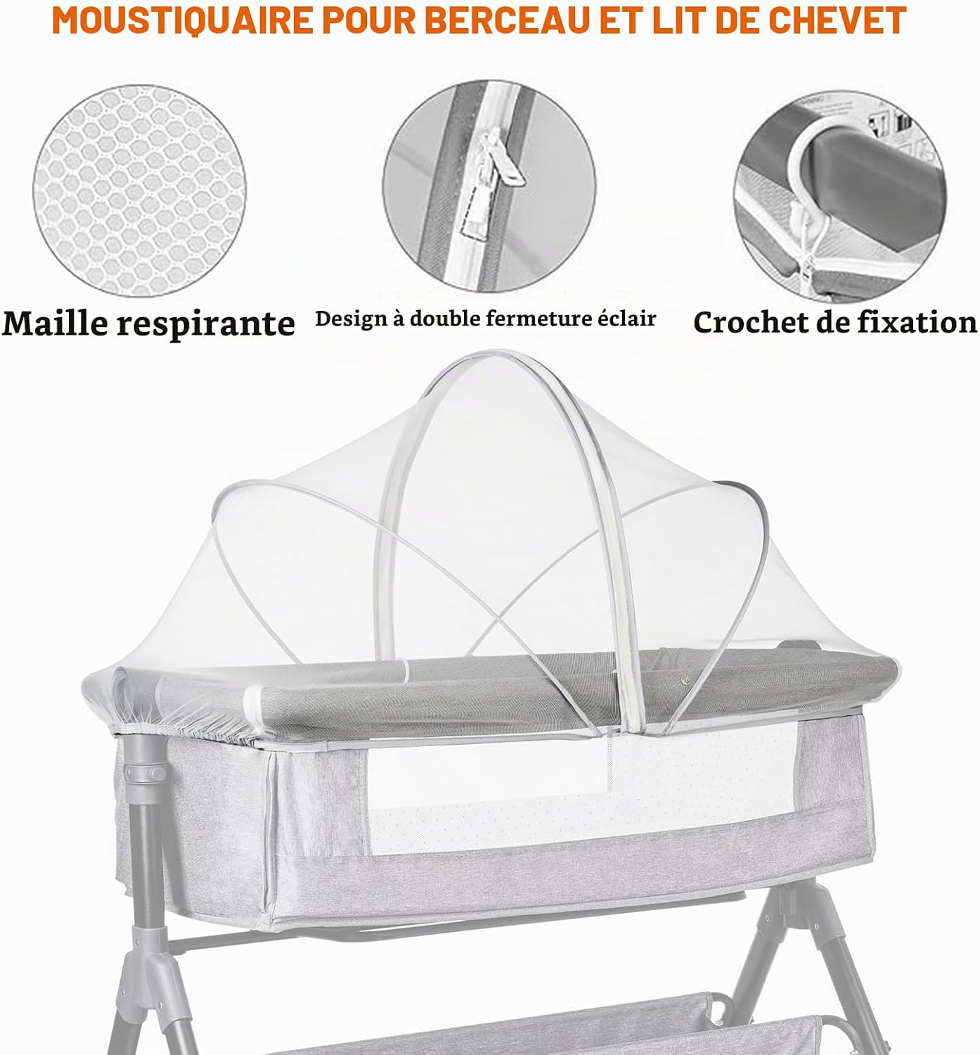 Thumbnail 4 de Tryora 4483033 muggennet voor babybed 55 x 100 cm, wit fijnmazig mesh