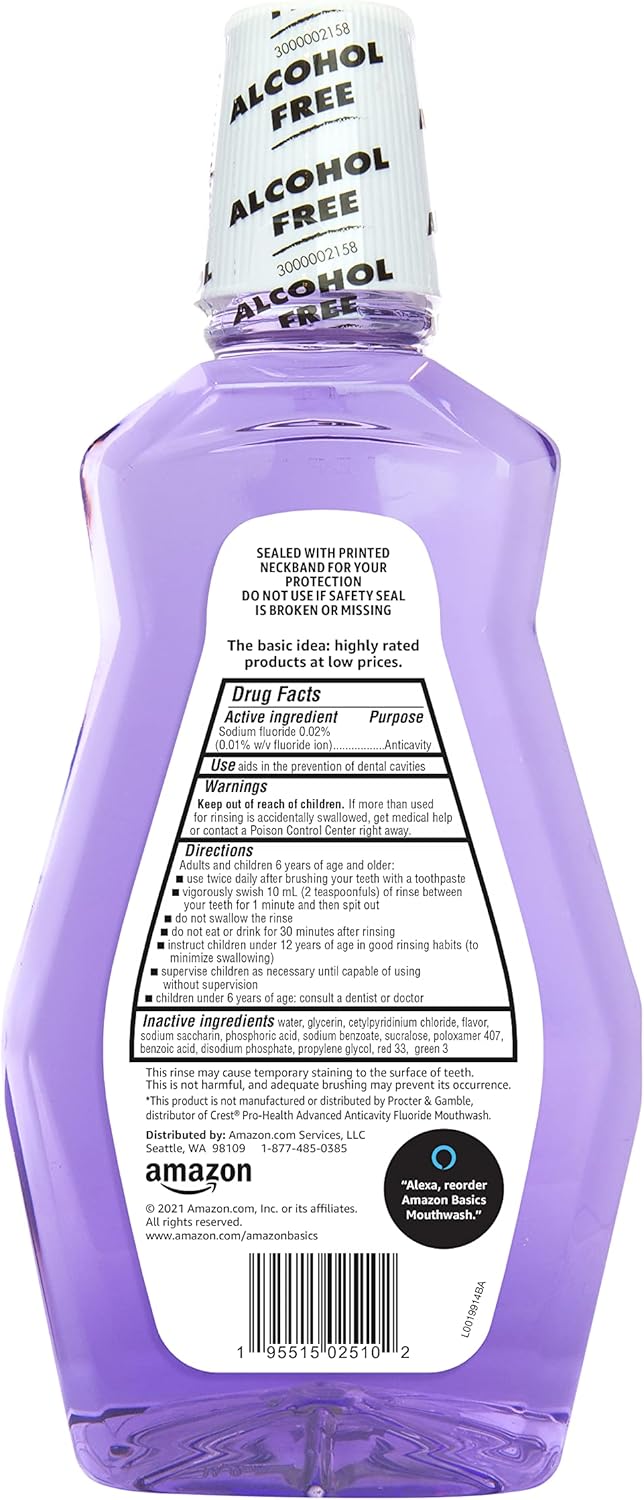 Thumbnail 1 de Amazon Basics Anticavity Fluoride Mouthwash (Alcohol-Free, Violet Mint), 1-Liter