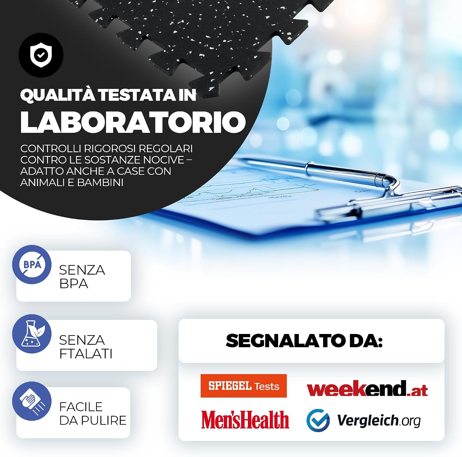 Detalle 2 de Tappeto Palestra Puzzle in Gomma Naturale: Tappetino Fitness da Ginnastica 9 Moduli 30x30x0,6 cm + Bordo, Pavimento Protettivo per Home Gym
