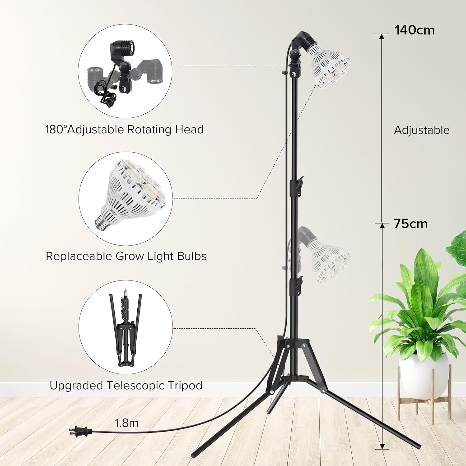 Thumbnail 4 de SANSI Lampada LED per piante 40W da interno con treppiede, dimmer e telecomando (E27, 4000K)