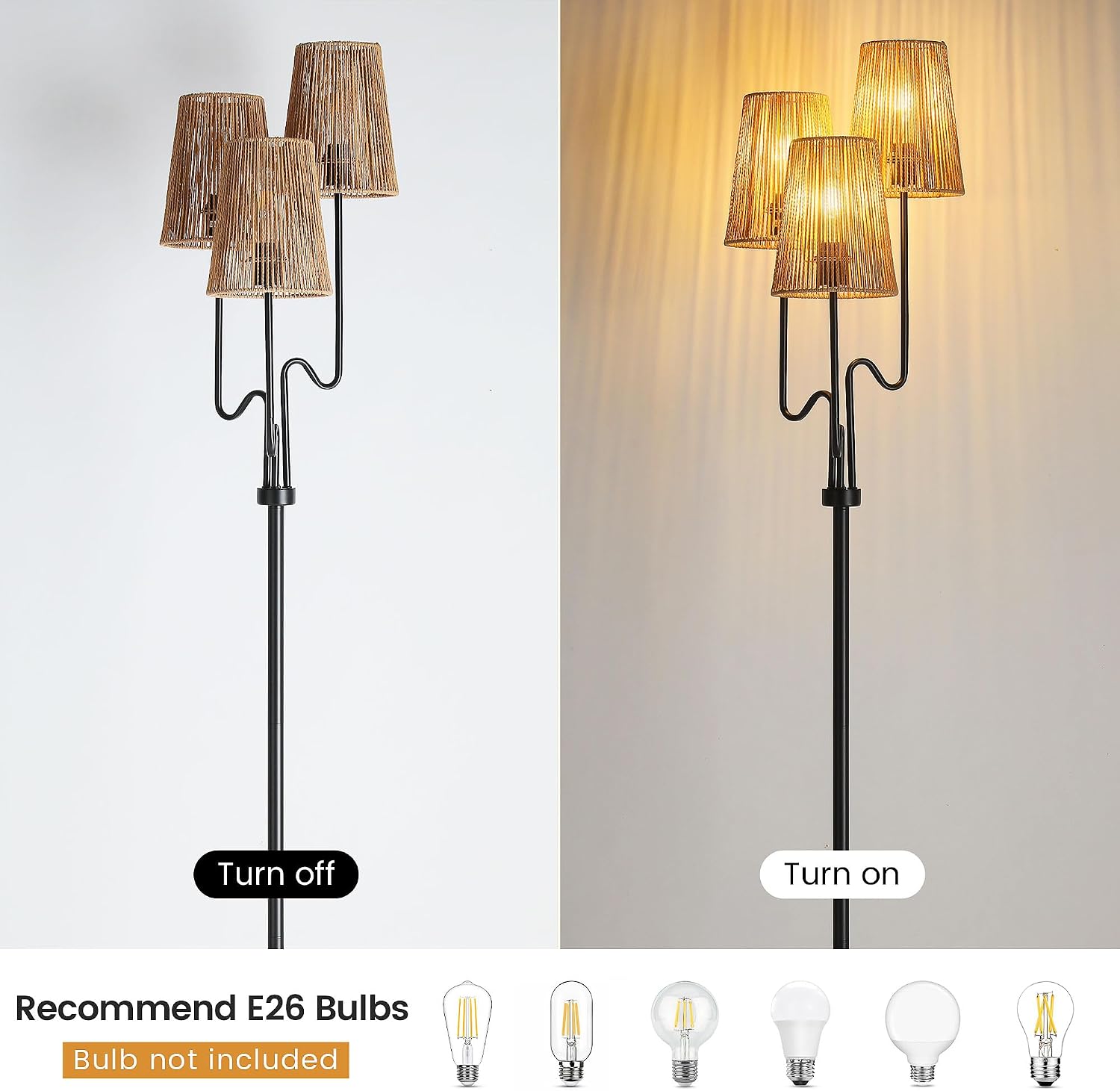 Detalle 2 de Boho Floor Lamp 68in rattan 3-light standing lamp ๐
