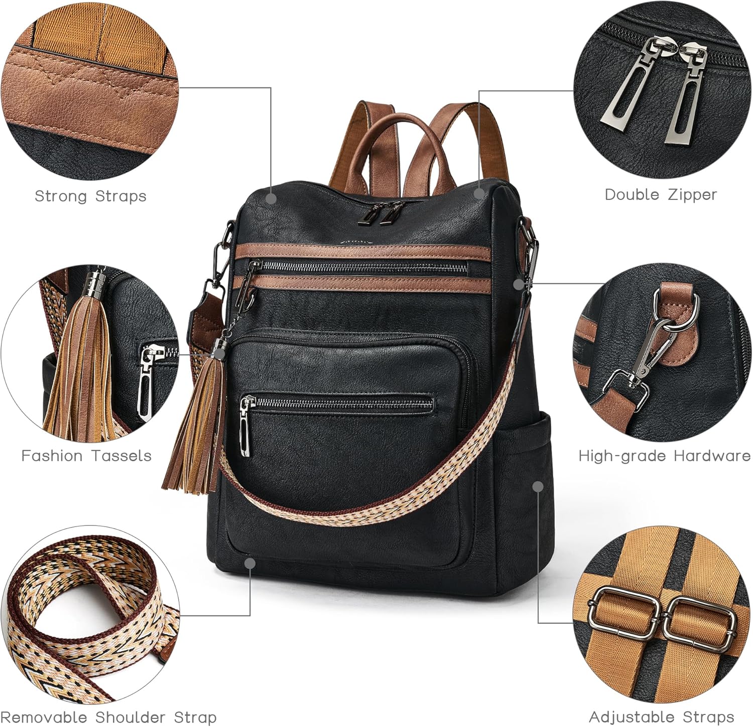 Thumbnail 5 de Shrrie Backpack Purse for Women: Convertible Leather Travel Backpack