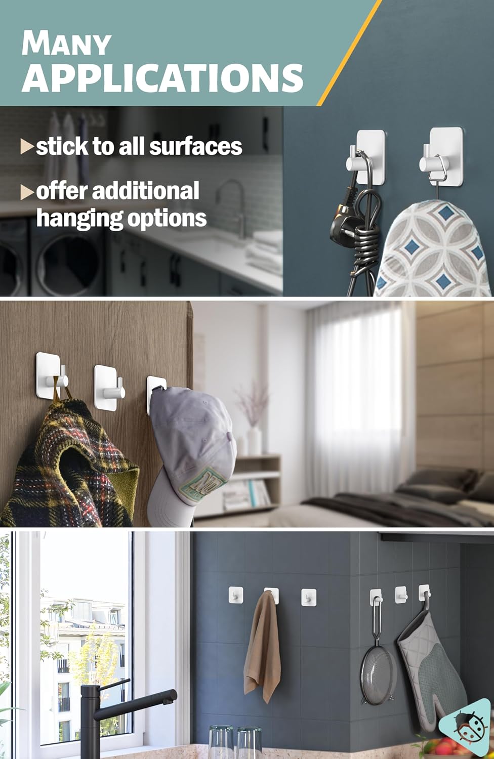 Detalle de Menz self-adhesive hooks set of 6 (white) – waterproof stick-on hooks for towels and robes