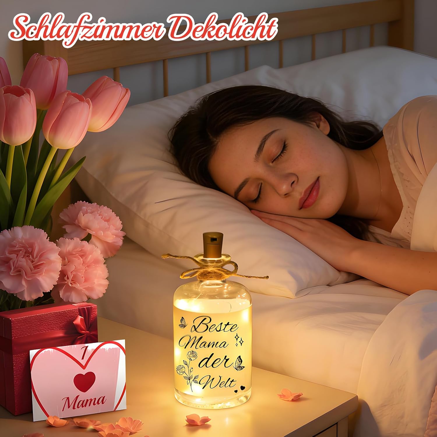 Detalle 2 de Linkax Muttertagsgeschenk LED-Flaschenlicht „Beste Mama der Welt“