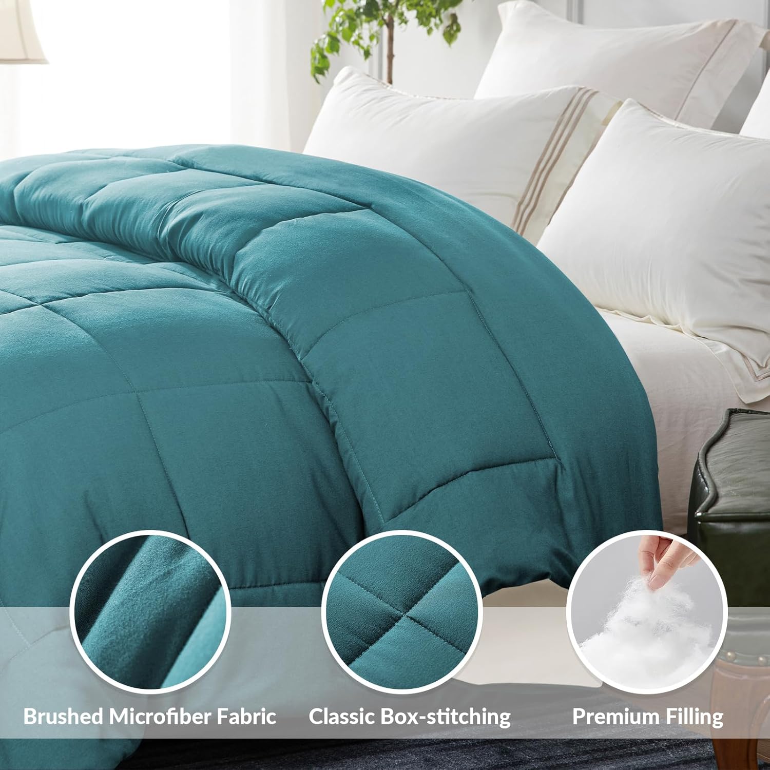 Thumbnail 2 de Whale Flotilla Reversible All-Season Duvet King Size (7.5 Tog) – Dusty Teal & Birch Beige, Box-Sitched Down-Alternative Comforter